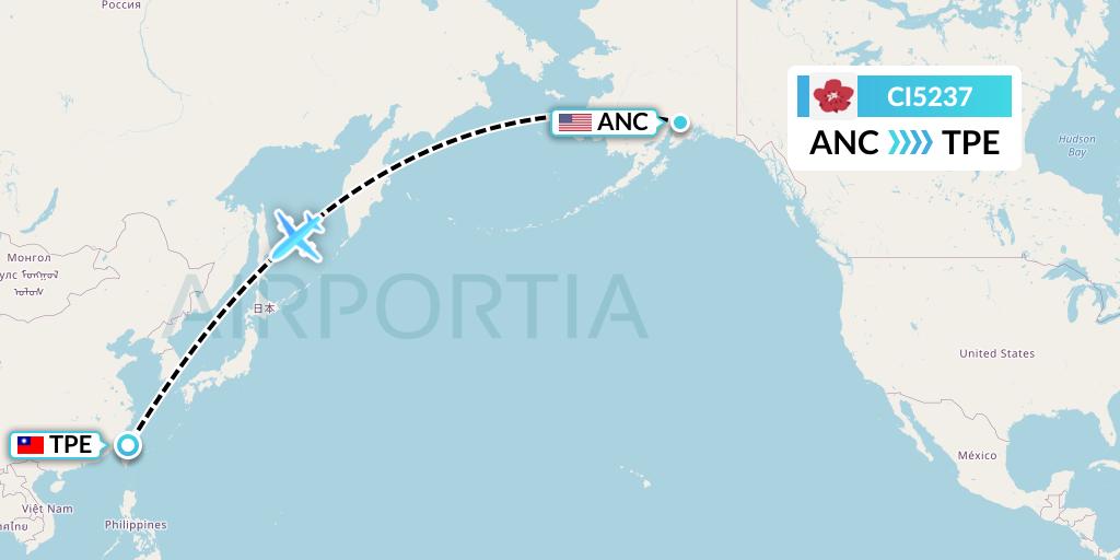 CI5237 China Airlines Flight Map: Anchorage to Taipei
