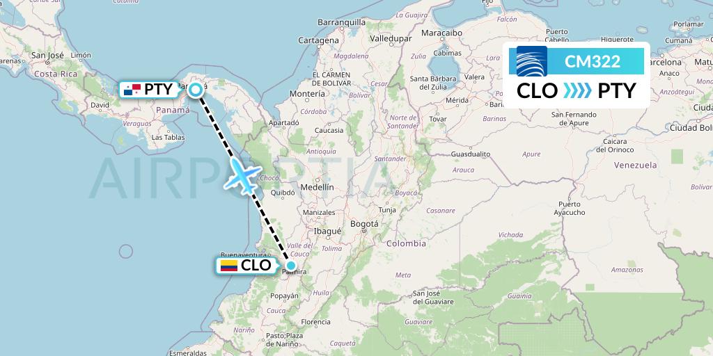 CM322 Copa Airlines Flight Map: Cali to Panama City