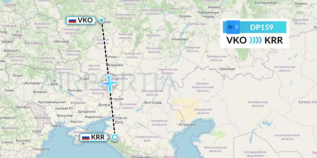 DP159 Pobeda Flight Map: Moscow to Krasnodar