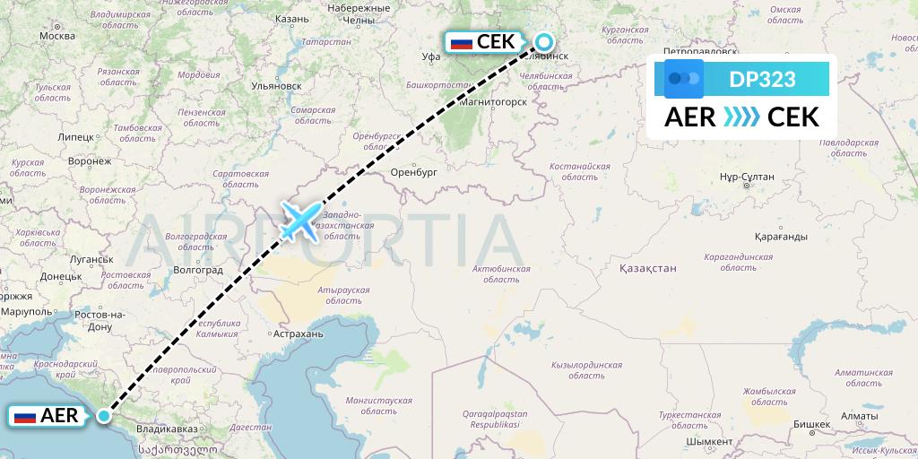 DP323 Pobeda Flight Map: Sochi to Chelyabinsk