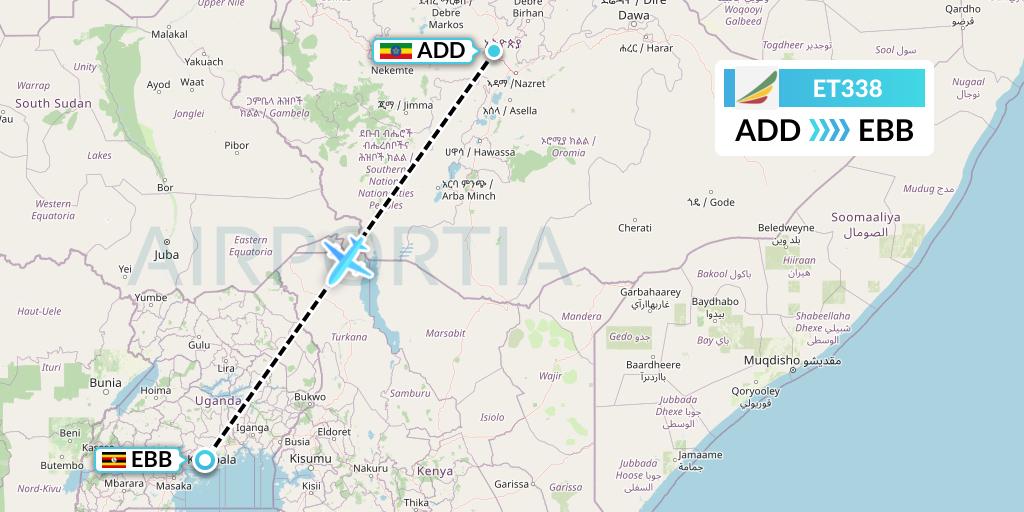 ET338 Ethiopian Airlines Flight Map: Addis Ababa to Entebbe