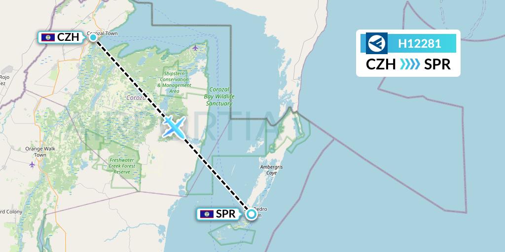 H12281 Hahn Air Systems Flight Map: Corozal to San Pedro