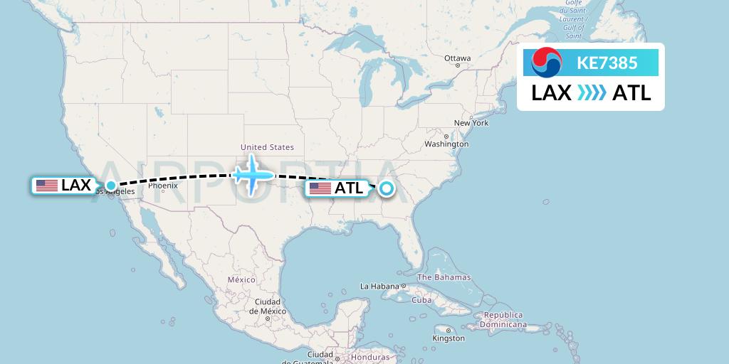 KE7385 Korean Air Flight Map: Los Angeles to Atlanta