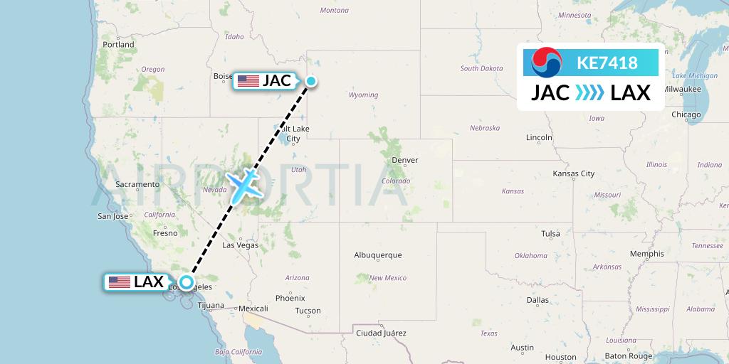KE7418 Korean Air Flight Map: Jackson to Los Angeles