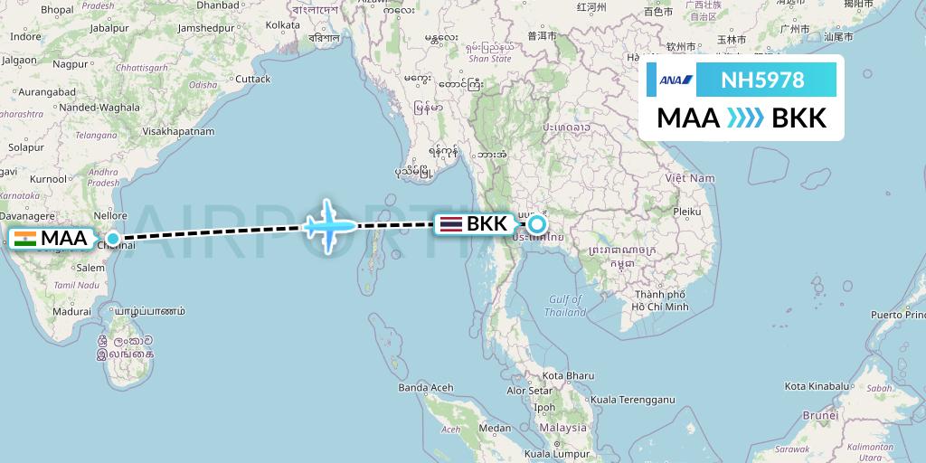 NH5978 All Nippon Airways Flight Map: Chennai to Bangkok