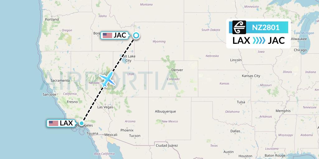 NZ2801 Air New Zealand Flight Map: Los Angeles to Jackson