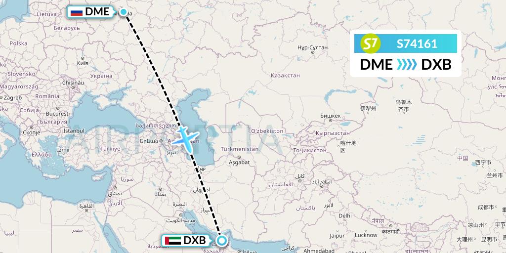 S74161 S7 Airlines Flight Map: Moscow to Dubai