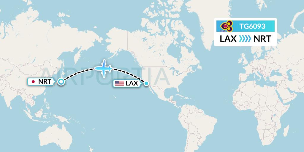TG6093 Thai Airways Flight Map: Los Angeles to Tokyo