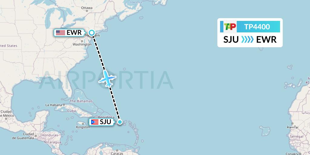 TP4400 TAP Portugal Flight Map: San Juan to New York