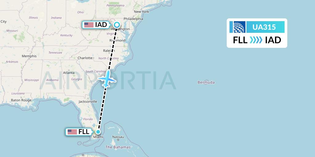 UA315 United Airlines Flight Map: Fort Lauderdale to Washington