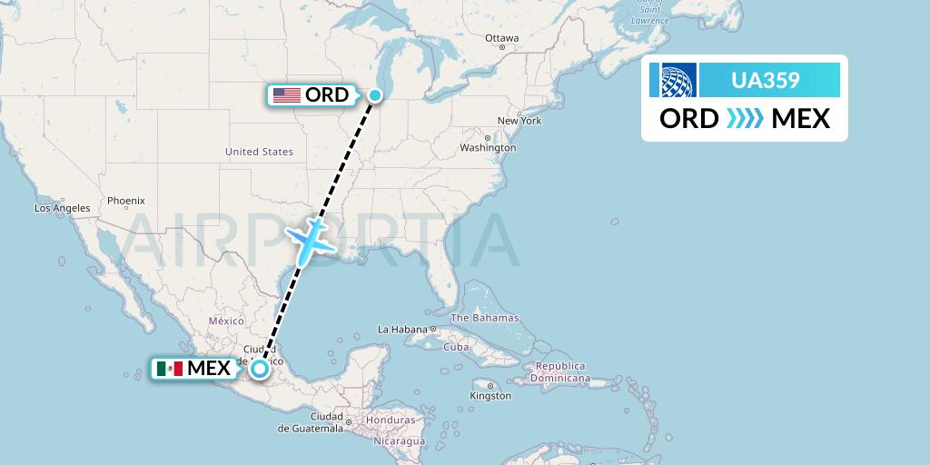 UA359 United Airlines Flight Map: Chicago to Mexico City