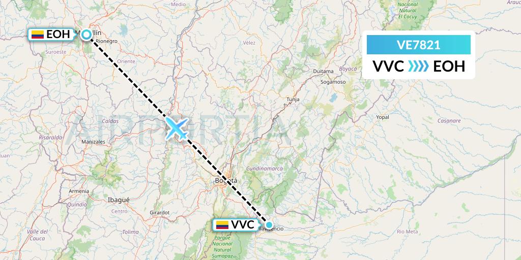 VE7821 Easyfly Flight Map: Villavicencio to Medellin
