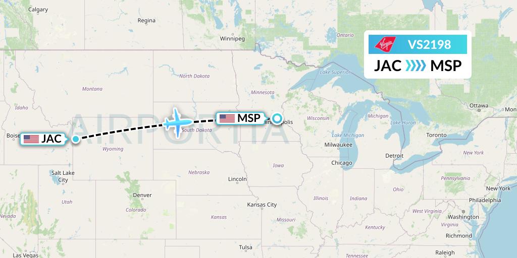 VS2198 Virgin Atlantic Airways Flight Map: Jackson to Minneapolis