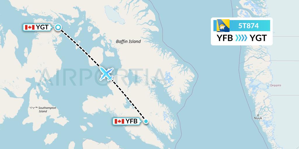 5T874 Canadian North Flight Map: Iqaluit to Igloolik