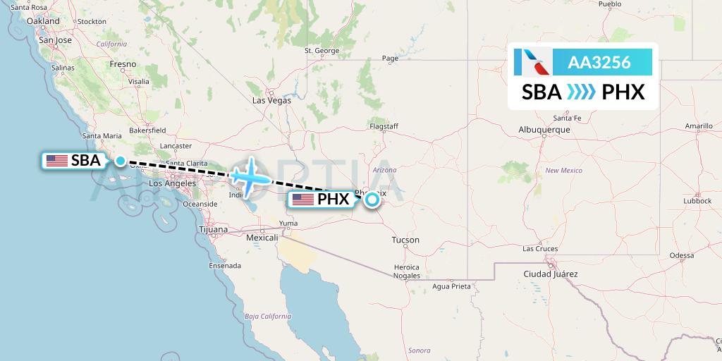 AA3256 American Airlines Flight Map: Santa Barbara to Phoenix