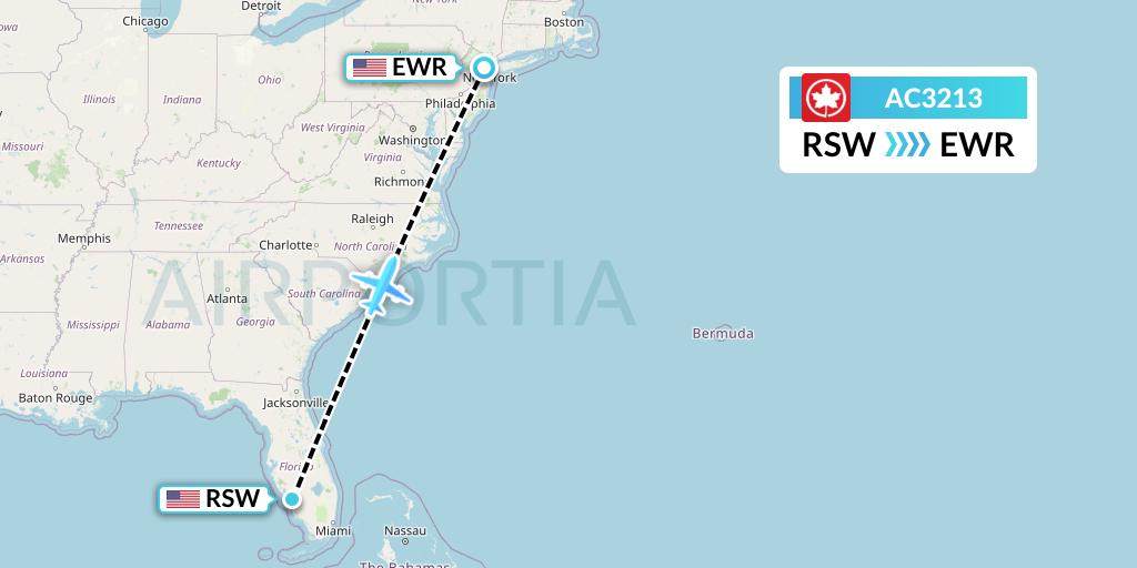 AC3213 Air Canada Flight Map: Fort Myers to New York