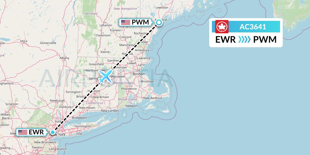AC3641 Air Canada Flight Map: New York to Portland