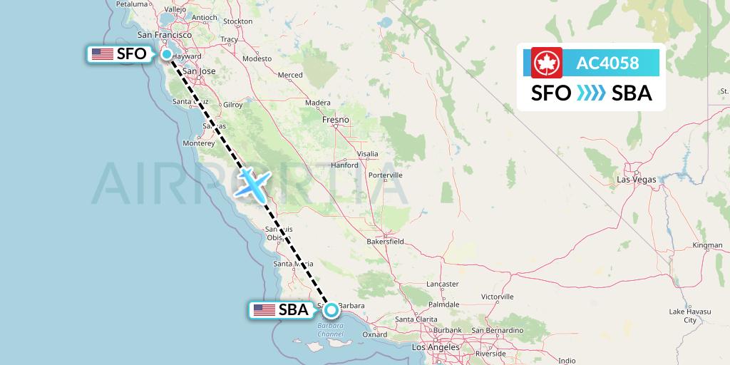 AC4058 Air Canada Flight Map: San Francisco to Santa Barbara