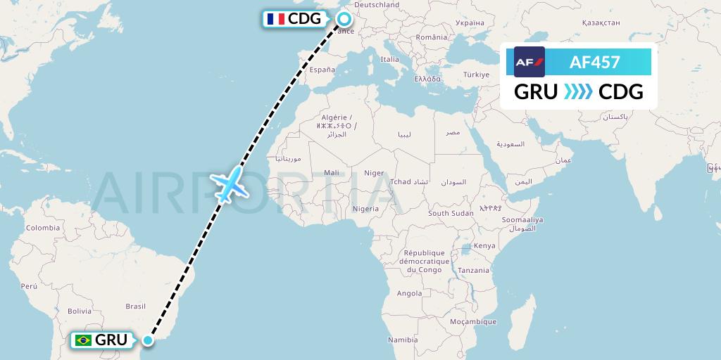 AF457 Air France Flight Map: Sao Paulo to Paris
