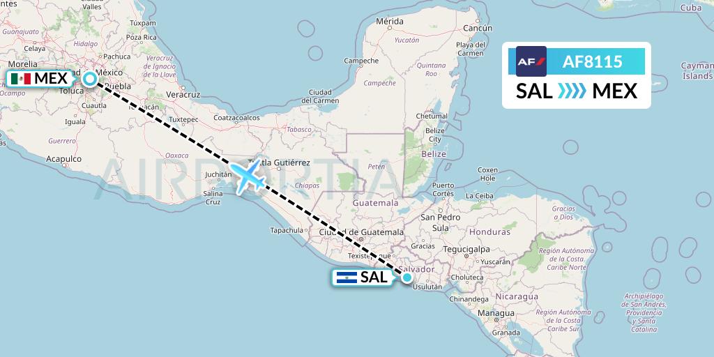 AF8115 Air France Flight Map: San Salvador to Mexico City
