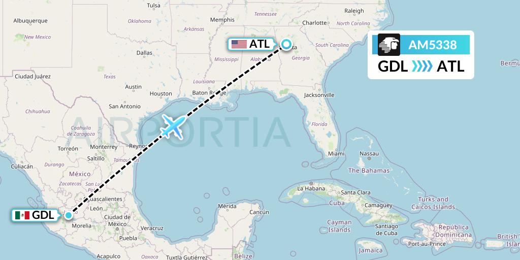 AM5338 Aeromexico Flight Map: Guadalajara to Atlanta