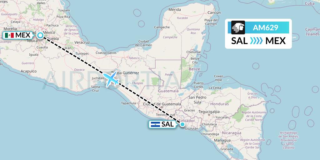 AM629 Aeromexico Flight Map: San Salvador to Mexico City