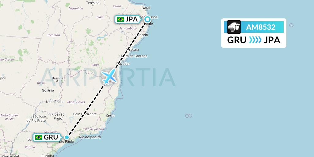 AM8532 Aeromexico Flight Map: Sao Paulo to Joao Pessoa