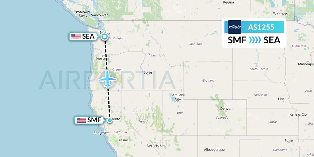 AS1255 Alaska Airlines Flight Map: Sacramento to Seattle