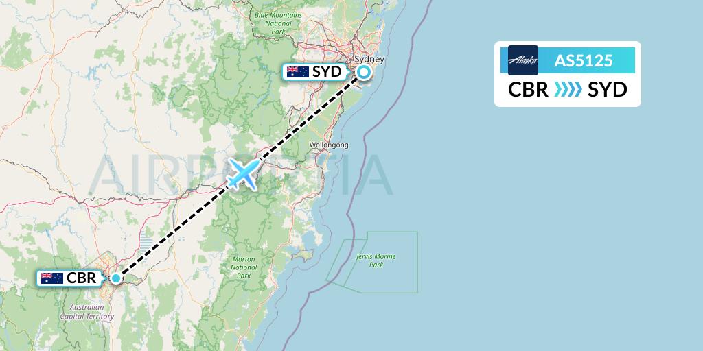 AS5125 Alaska Airlines Flight Map: Canberra to Sydney