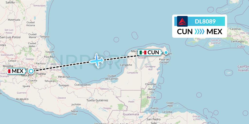 DL8089 Delta Air Lines Flight Map: Cancun to Mexico City