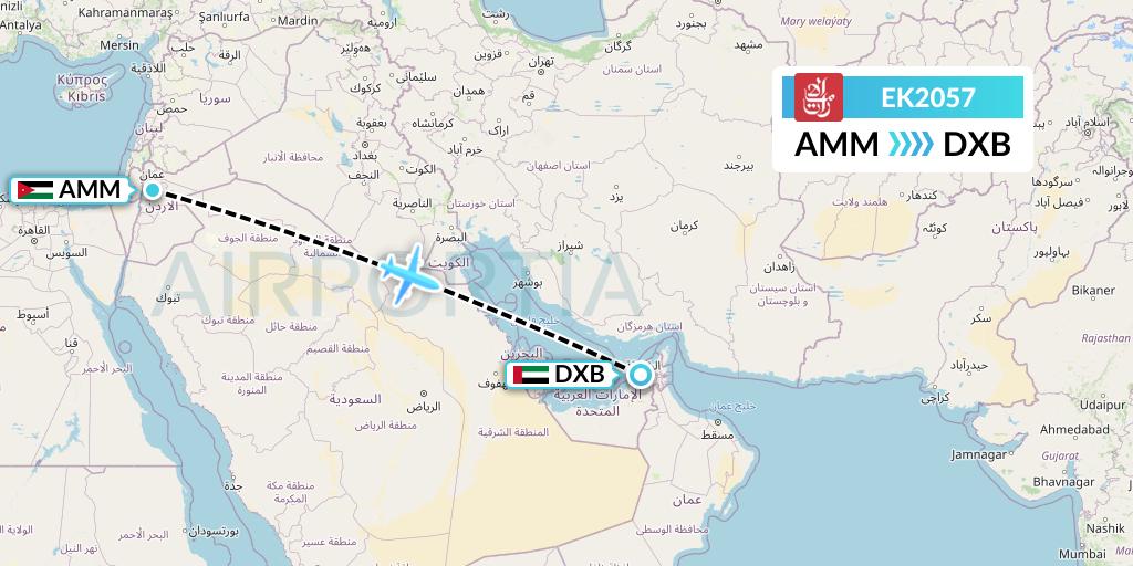 EK2057 Emirates Flight Map: Amman to Dubai