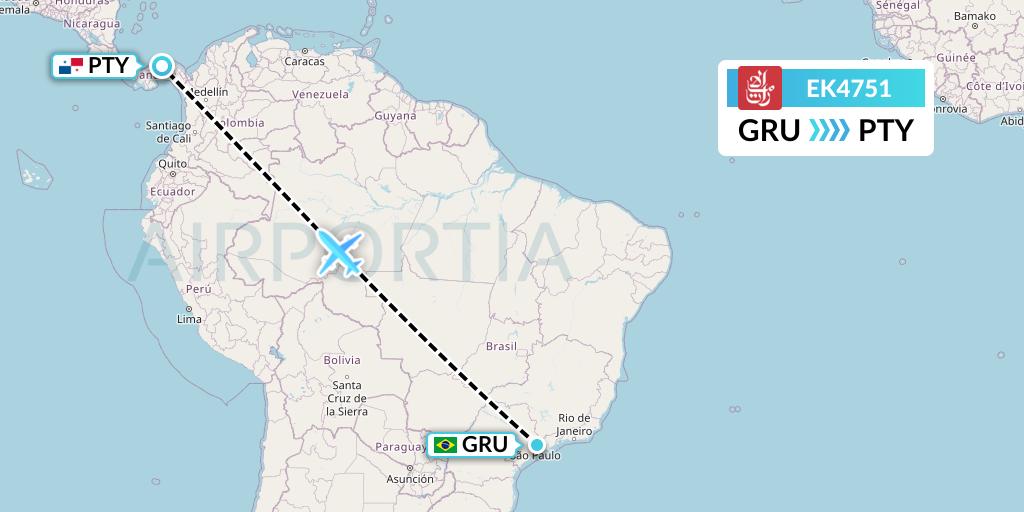 EK4751 Emirates Flight Map: Sao Paulo to Panama City