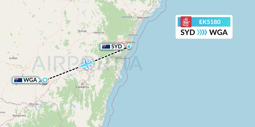 EK5180 Emirates Flight Map: Sydney to Wagga Wagga