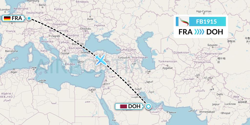 FB1915 Bulgaria Air Flight Map: Frankfurt to Doha