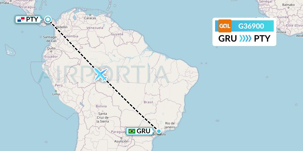 G36900 GOL Transportes Aeros Flight Map: Sao Paulo to Panama City