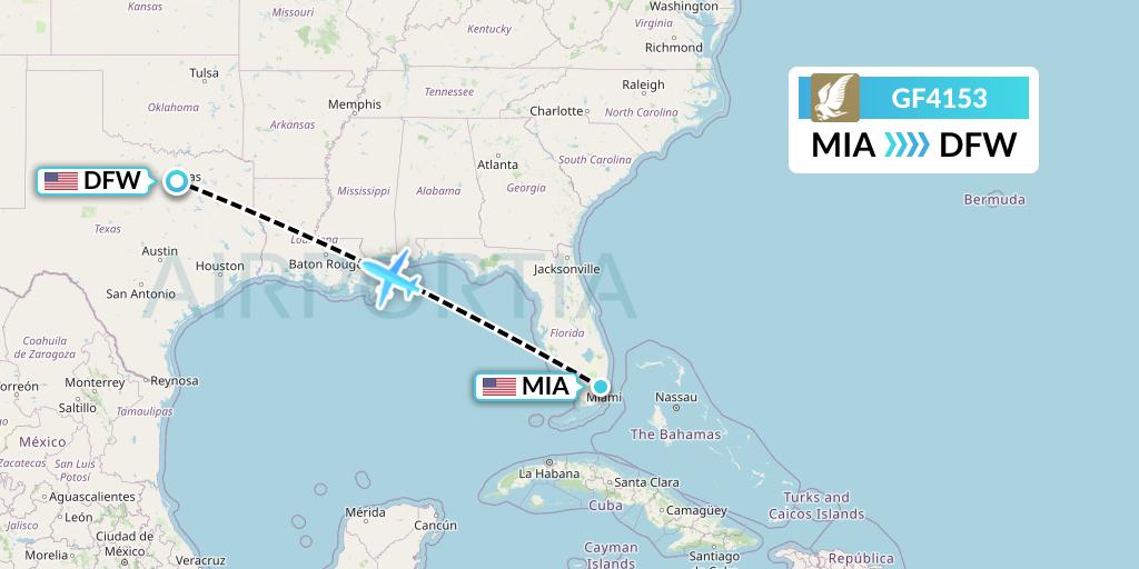 GF4153 Gulf Air Flight Map: Miami to Dallas