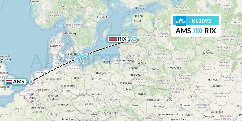 KL3093 KLM Flight Map: Amsterdam to Riga