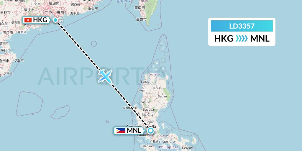LD3357 Air Hong Kong Flight Map: Hong Kong to Manila