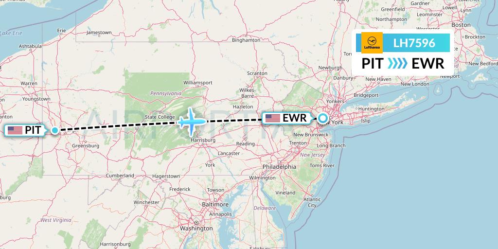 LH7596 Lufthansa Flight Map: Pittsburgh to New York