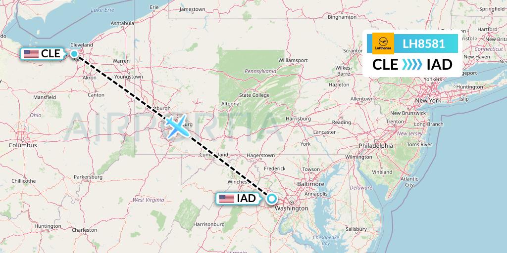 LH8581 Lufthansa Flight Map: Cleveland to Washington