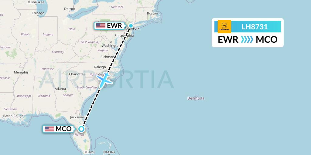 LH8731 Lufthansa Flight Map: New York to Orlando