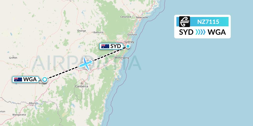 NZ7115 Air New Zealand Flight Map: Sydney to Wagga Wagga