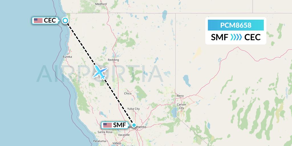 PCM8658 Westair Industries Flight Map: Sacramento to Crescent City