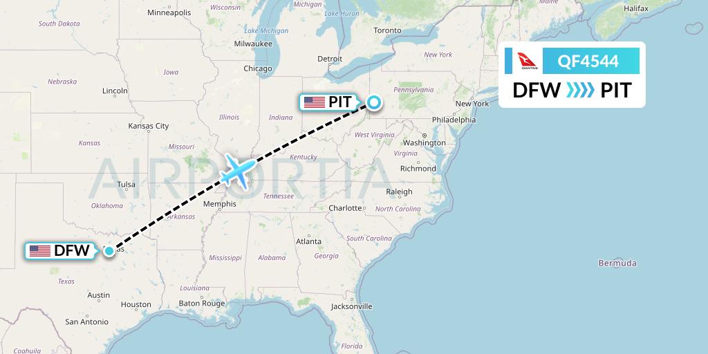QF4544 Qantas Flight Map: Dallas to Pittsburgh
