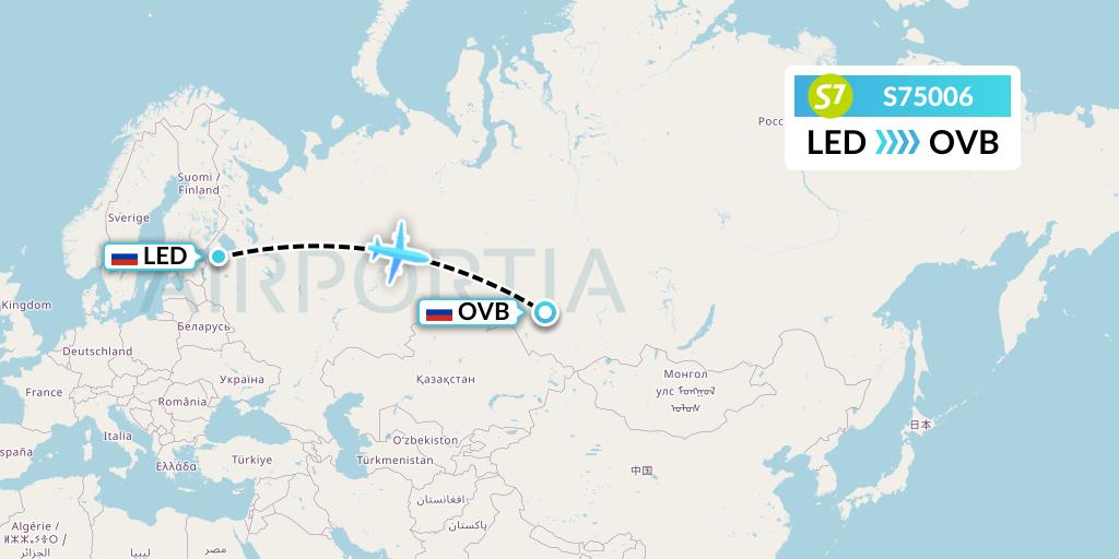 S75006 S7 Airlines Flight Map: St. Petersburg to Novosibirsk