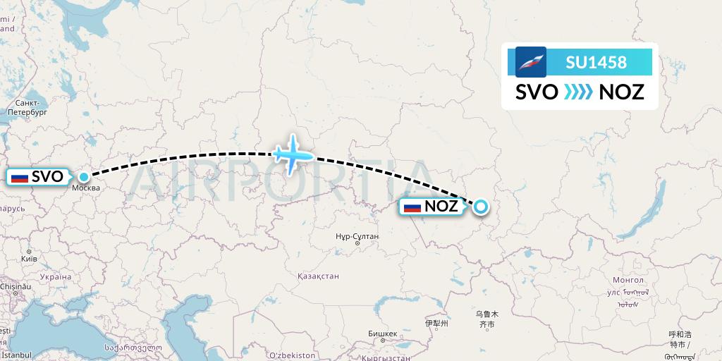 SU1458 Aeroflot Flight Map: Moscow to Novokuznetsk