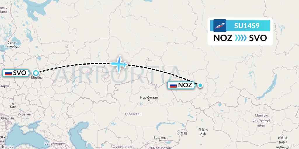 SU1459 Aeroflot Flight Map: Novokuznetsk to Moscow