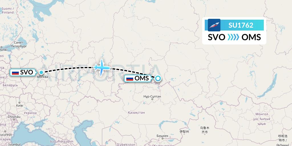 SU1762 Aeroflot Flight Map: Moscow to Omsk