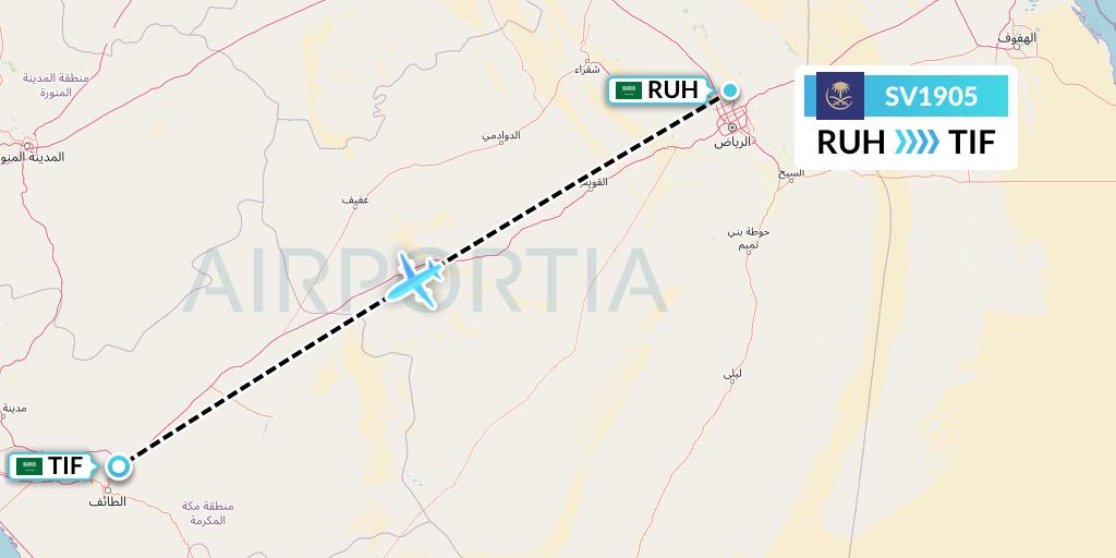 SV1905 Saudi Arabian Airlines Flight Map: Riyadh to Taif