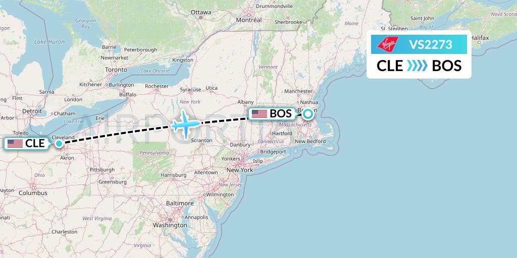 VS2273 Virgin Atlantic Airways Flight Map: Cleveland to Boston